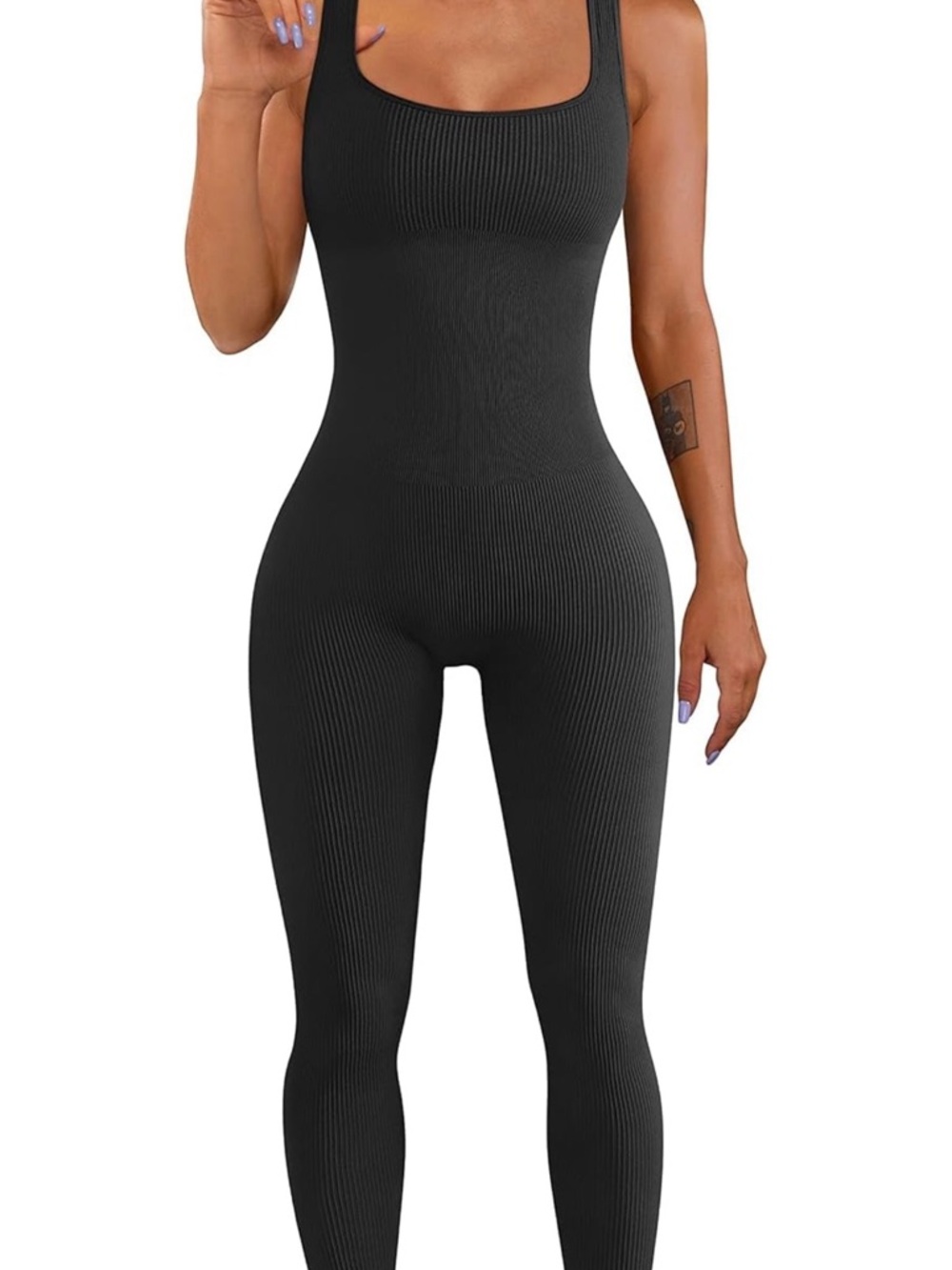 Workout Seamless Jumpsuit Yoga Ribbed Bodycon One Piece Tank Top Leggings Romper